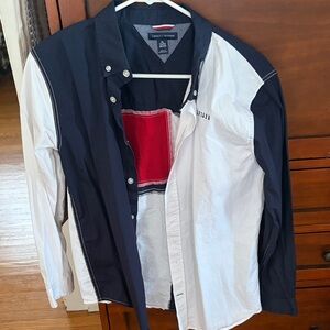 Tommy Hilfiger Men’s Navy, White & Red Colorblock Shirt Jacket